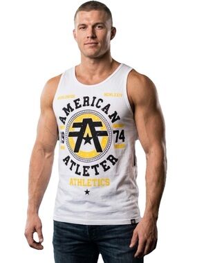 American Fighter x Affliction Edinboro White and Yellow Mens Tank Top Size Small